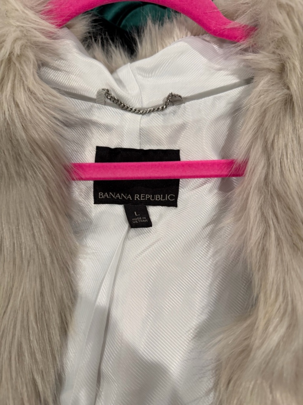 Banana Republic Light Gray Faux Fur Coat with White Lining